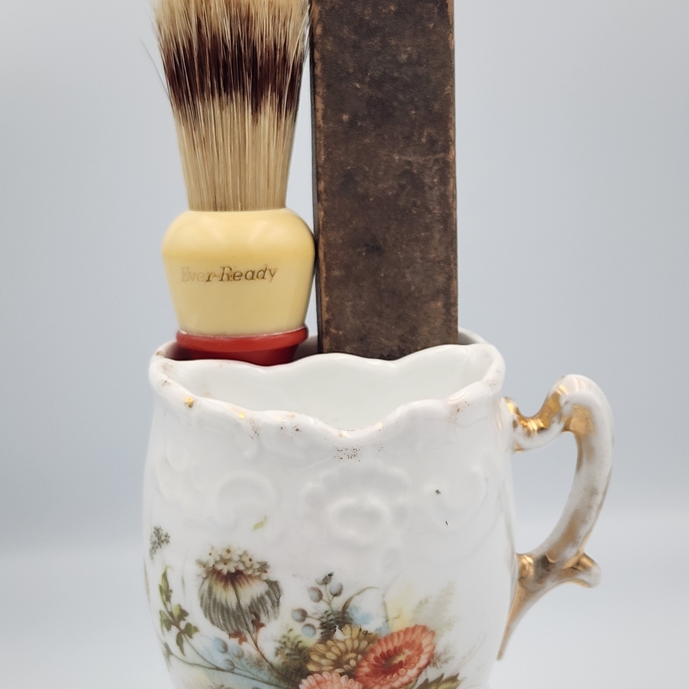 Vintage Floral Shaving Mug with Brush